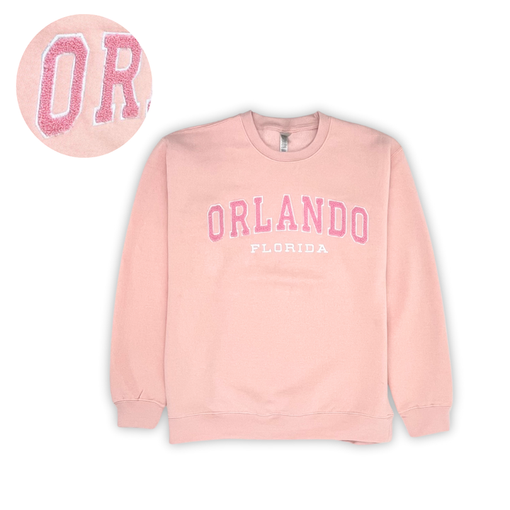 Orlando Florida Chenille Embroided Sweatshirt Soft Fleece Crew Neck adult Unisex