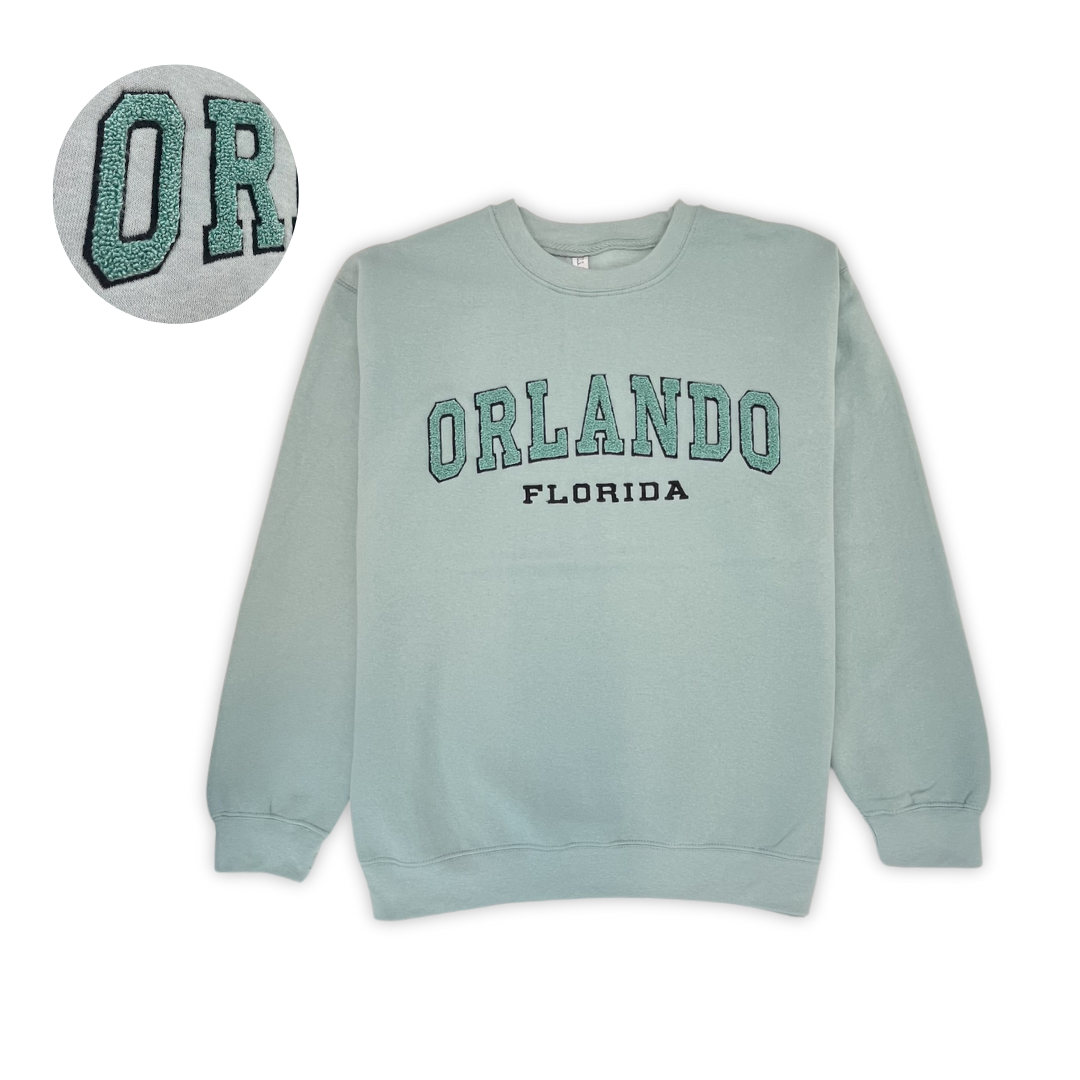 Orlando Florida Chenille Embroided Sweatshirt Soft Fleece Crew Neck adult Unisex