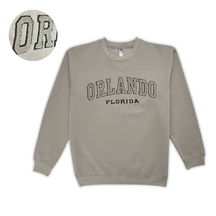 Orlando Florida Chenille Embroided Sweatshirt Soft Fleece Crew Neck adult Unisex